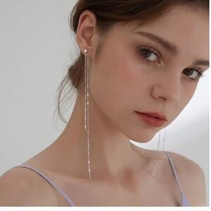 NEW CZ 18k Gold Plated Chain Front to Back Long Shoulder Duster Earrings
